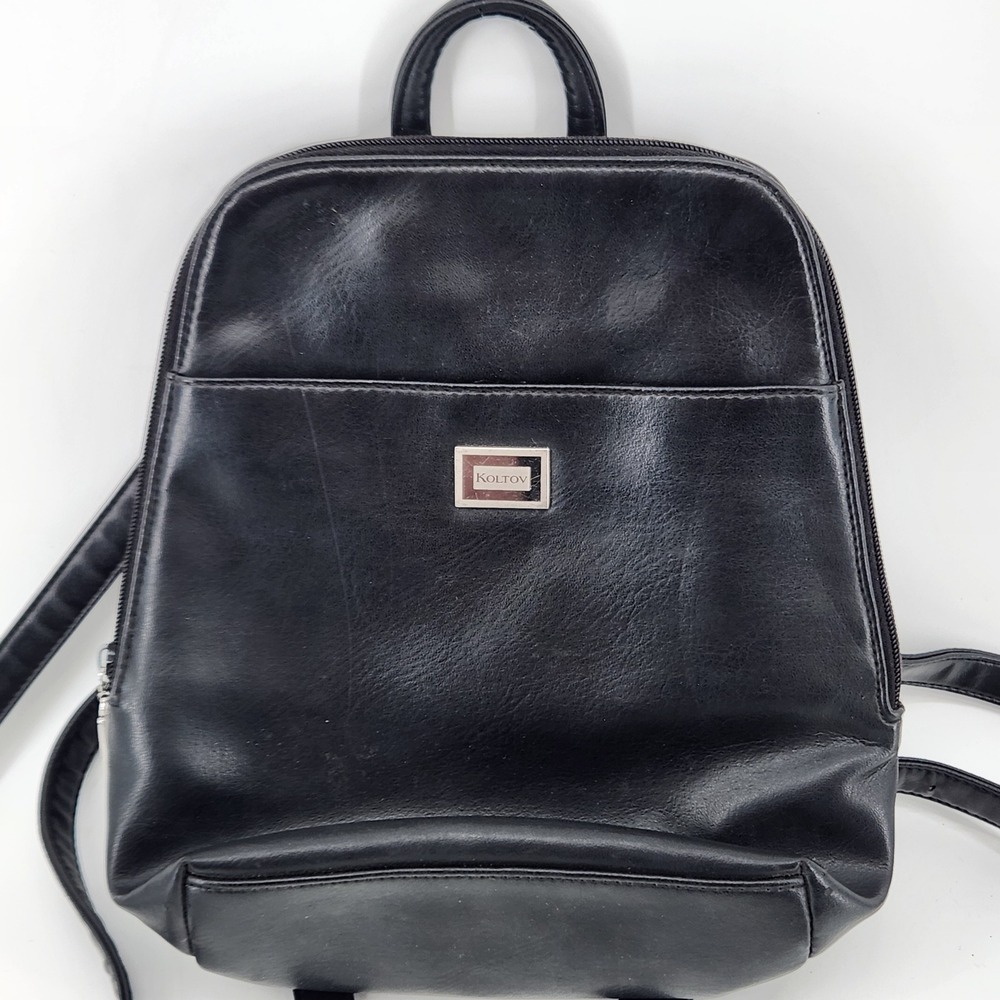Vintage Koltov Mini Backpack Purse Black Faux Leather Small Bag China